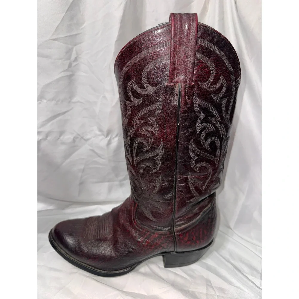 Tony Lama Mens Black Cherry Leather Western Cowboy Boots 03412 Burgundy 8.5 EE - Picture 4 of 12